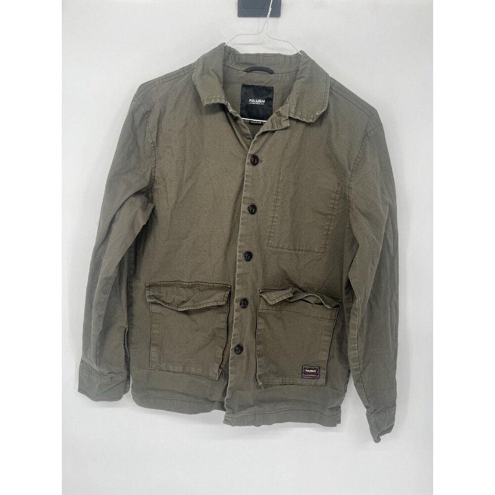 Pull&Bear Streetwear cult military style olive green jacket button front Size S